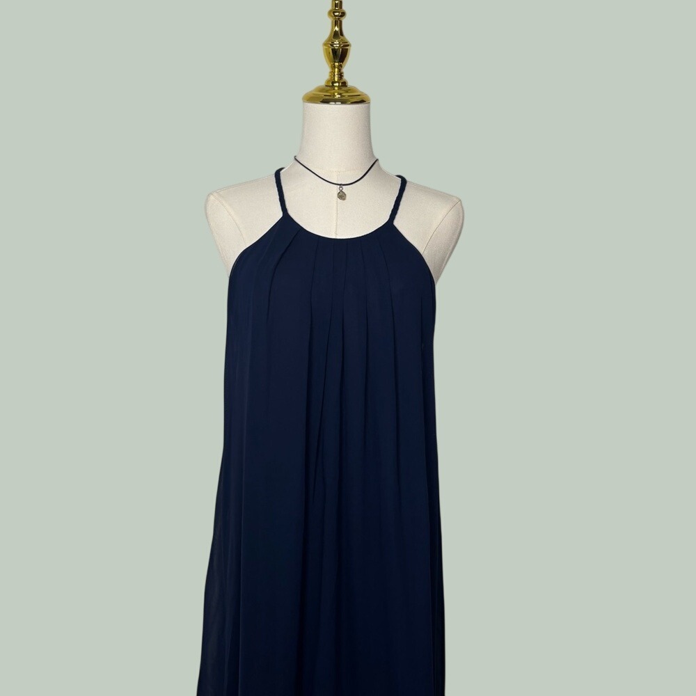dark navy blue halter flowy midi dress night out romantic minimalist boho y2k‎